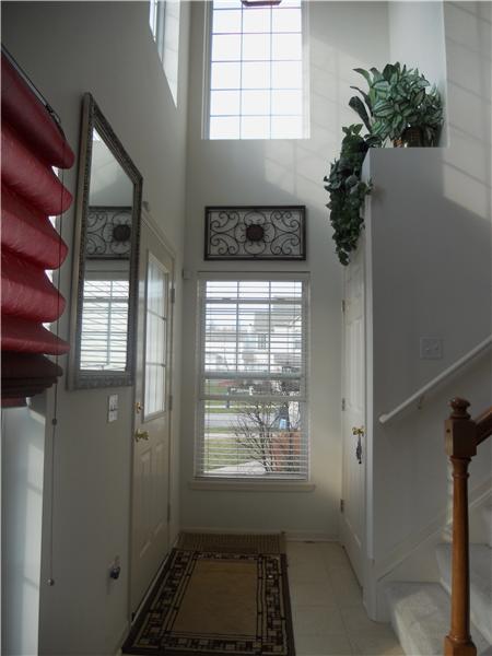 Windows in the 2 story foyer let lots of light through