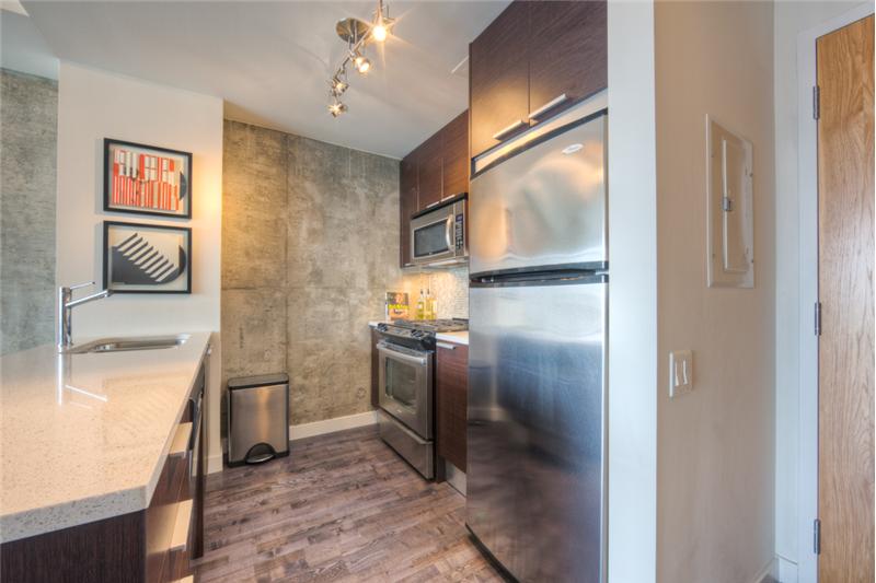 Euro style kitchen with gas range